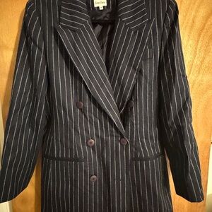 Neiman Marcus Navy Pinstripe Double-Breasted Blazer